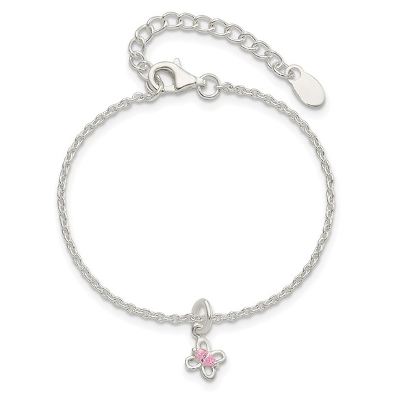 925 Sterling Silver Pink CZ Butterfly 5" with 1.5in Ext. Children's Bracelet - Picture 4 of 4